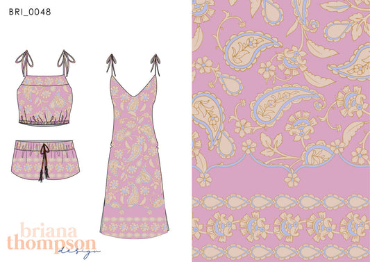 Bohemian Rhapsody - Eclectic Vintage Paisley Border Print for Clothing & Swimwear