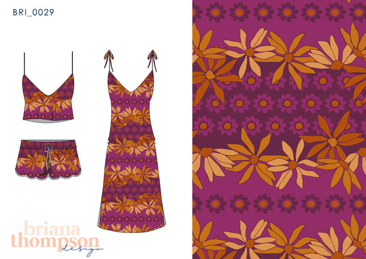 Daisy Jane - Retro Inspired Daisy Floral Stripe Print for Clothing and Swimwear