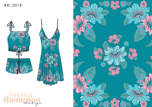 Tea Party - Vintage Inspired Hand-drawn Floral Scarf Print