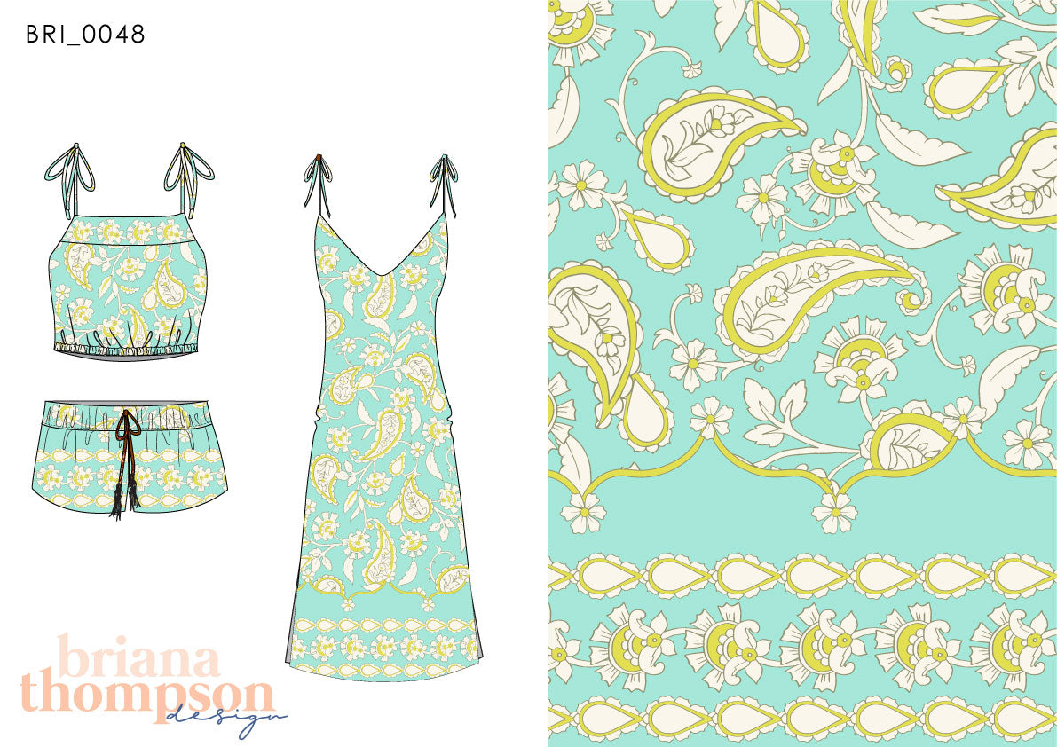 Bohemian Rhapsody - Eclectic Vintage Paisley Border Print for Clothing & Swimwear