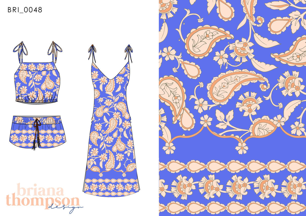 Bohemian Rhapsody - Eclectic Vintage Paisley Border Print for Clothing & Swimwear