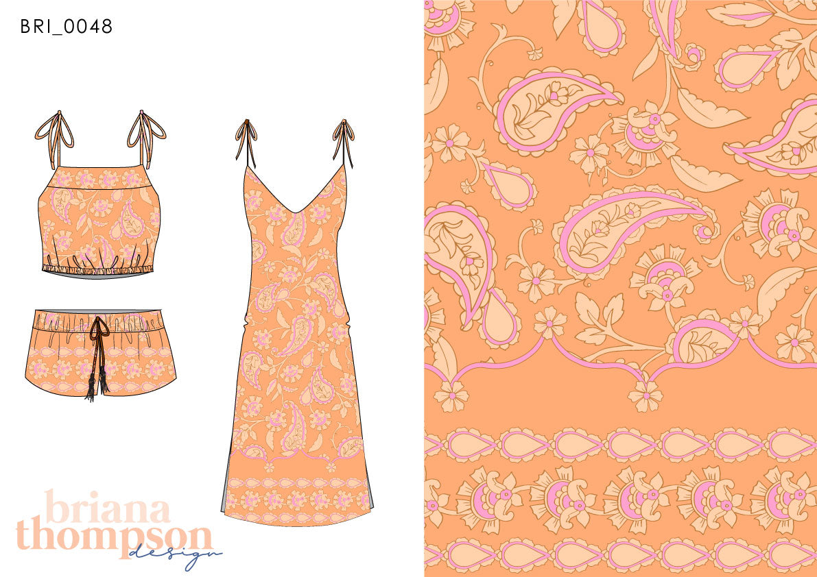 Bohemian Rhapsody - Eclectic Vintage Paisley Border Print for Clothing & Swimwear