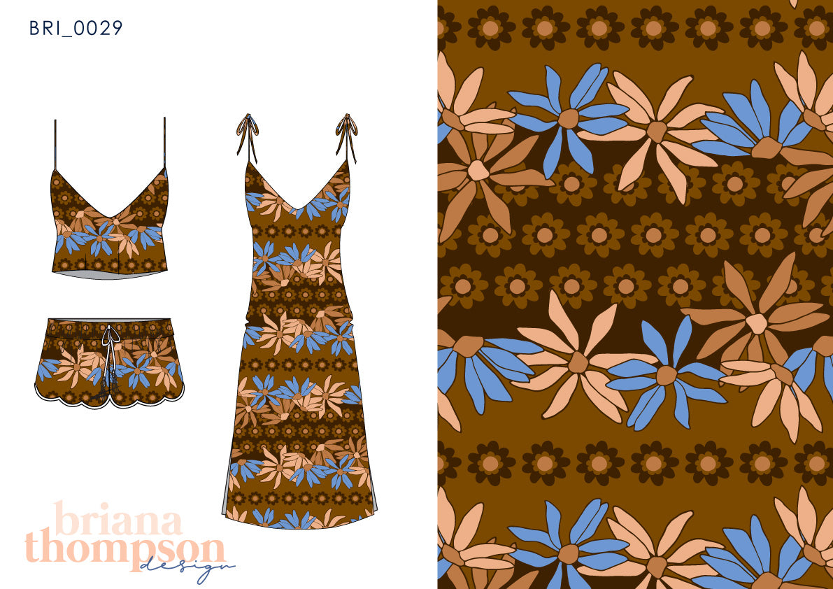 Daisy Jane - Retro Inspired Daisy Floral Stripe Print for Clothing and Swimwear