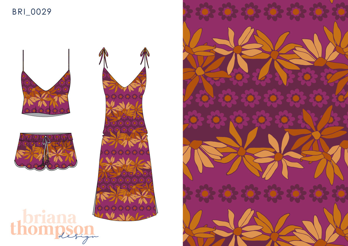 Daisy Jane - Retro Inspired Daisy Floral Stripe Print for Clothing and Swimwear
