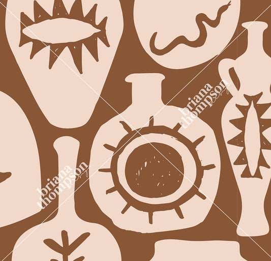 Minimal abstract 2 colour conversational print in brown and cream.