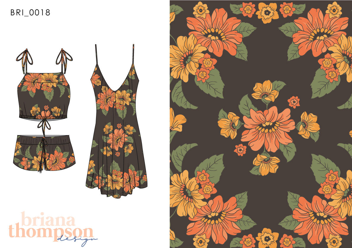 Tea Party - Vintage Inspired Hand-drawn Floral Scarf Print