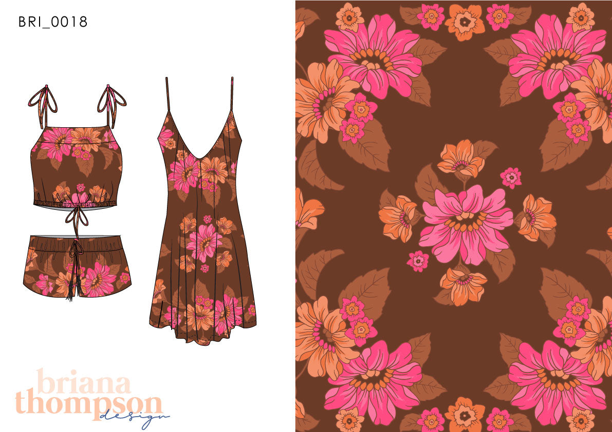 Tea Party - Vintage Inspired Hand-drawn Floral Scarf Print