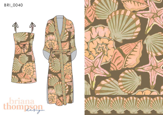 Siren Song - Hand-drawn Seashell Border Print for Clothing & Swimwear