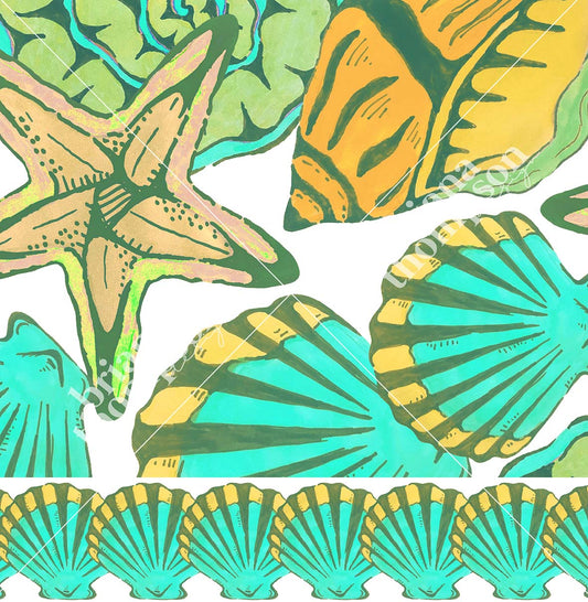 Siren Song - Hand-drawn Seashell Border Print for Clothing & Swimwear