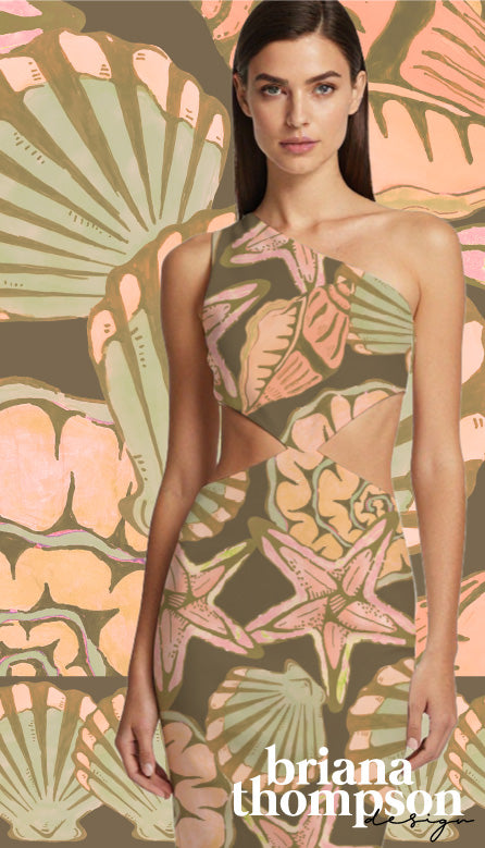 Siren Song - Hand-drawn Seashell Border Print for Clothing & Swimwear